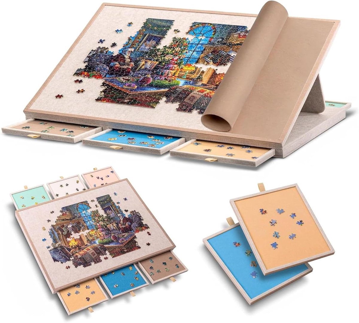 Puzzeltafel met vakken - Puzzelbord met lades - Puzzels sorteren en bewaren - Kantelbaar en draagbaar