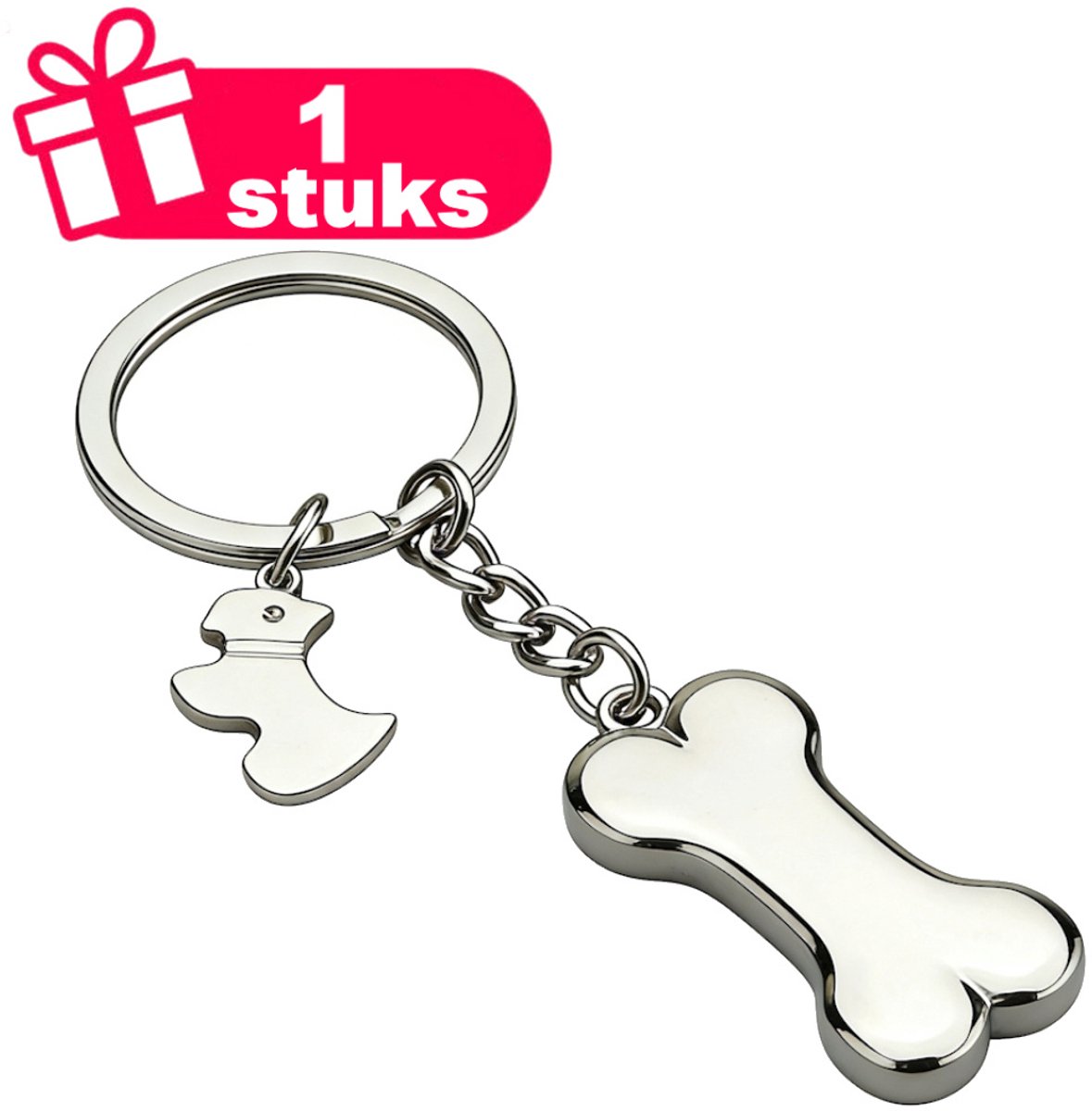 Decopatent - Premium Keychain - Hondenbot Sleutelhanger - Metalen Bot Sleutelhanger met Hondenpoot Bedel - Sleutelhanger Hond - Cadeau voor Hondenliefhebbers & Baasjes - Zilverkleurig