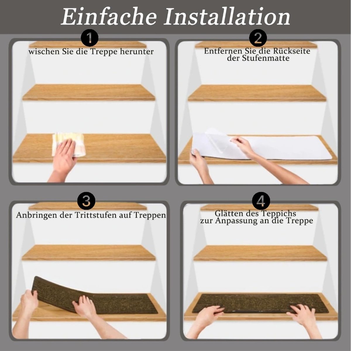 Trapmatten, traptappen zelfklevend antislip traptappen binnen, 60×20cm traptapijt, vloerkleed antislip voor kinderen, ouderen en huisdieren (zwart)