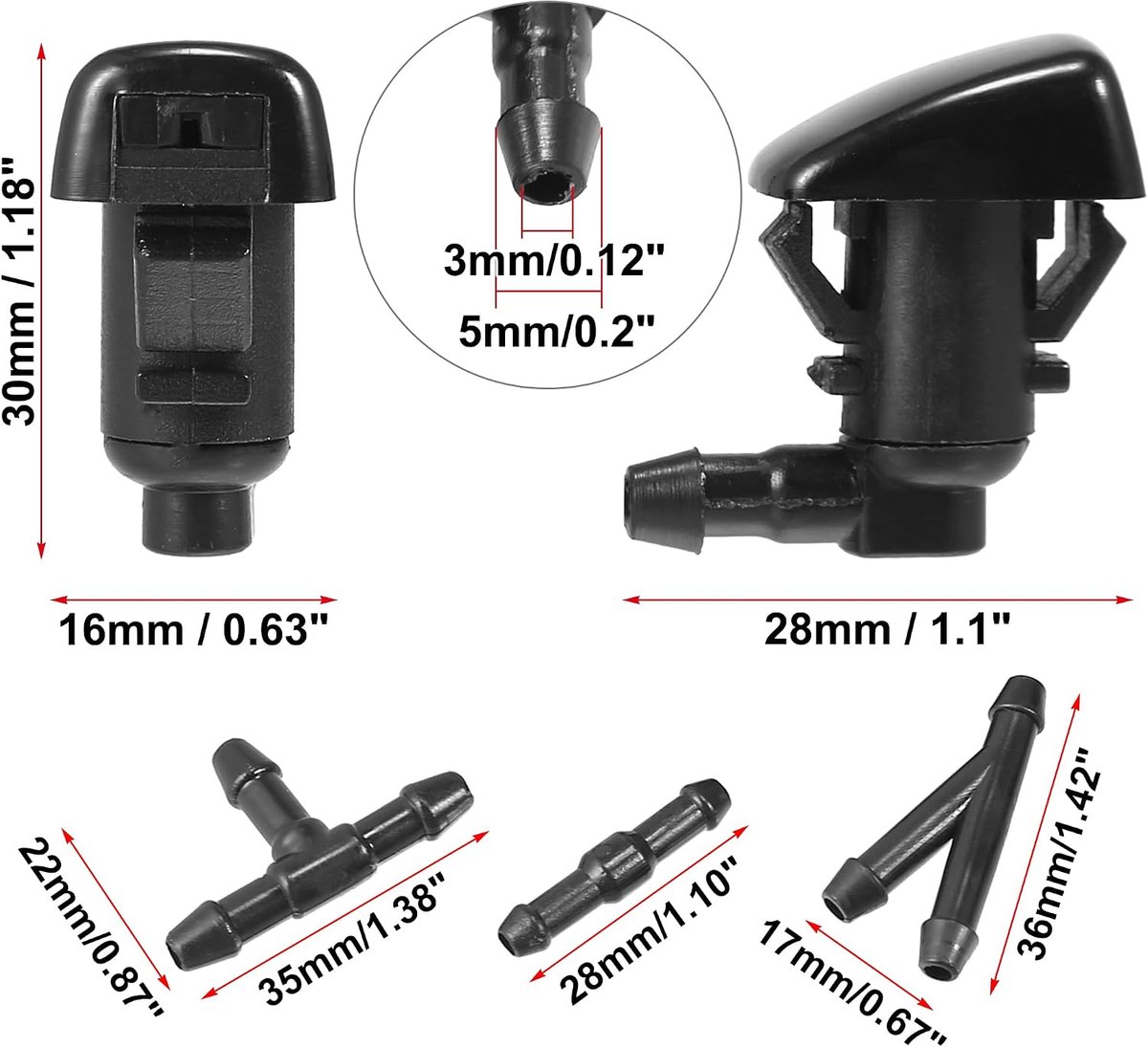 AUTOHAUX 68260443AA ruitenwissersproeier, 4 stuks, voor de achterruit, met 6 stuks aansluitingen