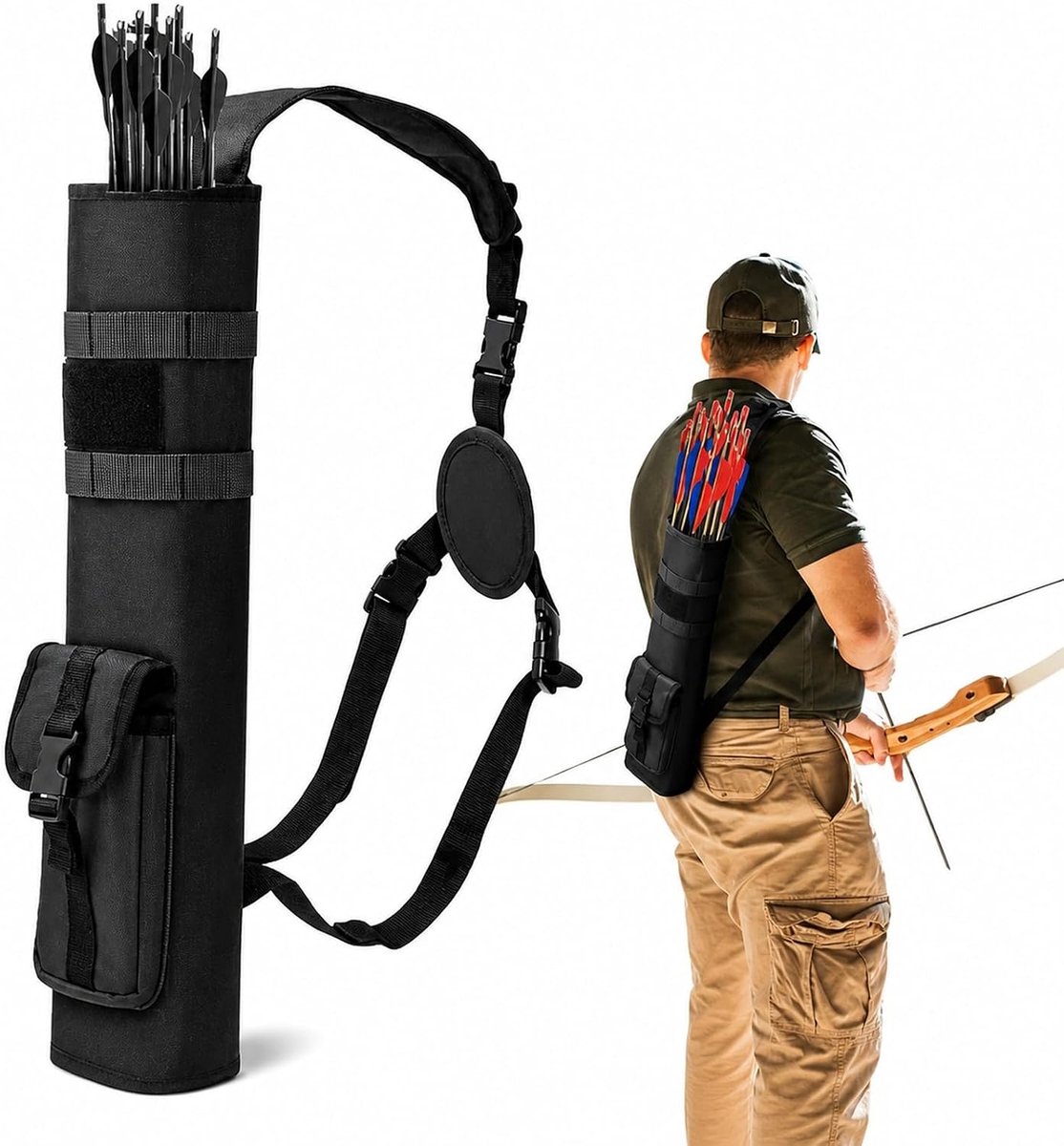 boogschieten, pijlkoker rug voor recurve & compound boog, koker voor pijlen, capaciteit 15 pijlen, licht waterafstotend, voor jachttraining, outdoor
