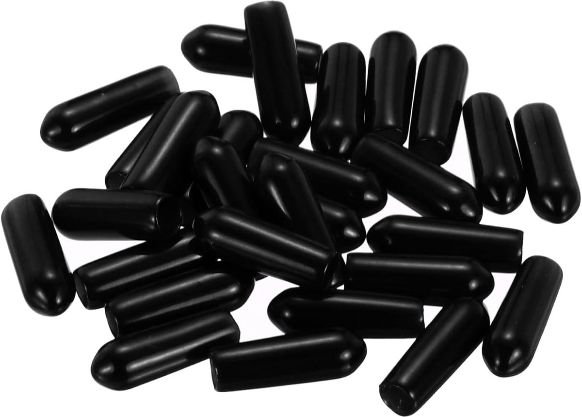Rubberen doppen, 28 stuks, 5,5 mm (7/32") ID 17 mm (21/32") hoogte, ronde beschermkappen met schroefdraad, flexibele schroefboutafdekkingen voor metalen buizen, stangen, bouten, zwart