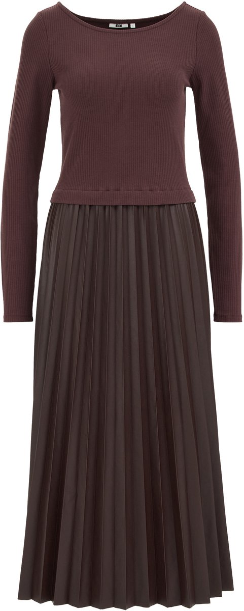 WE Fashion Dames jersey midi plissé jurk met imitatieleer
