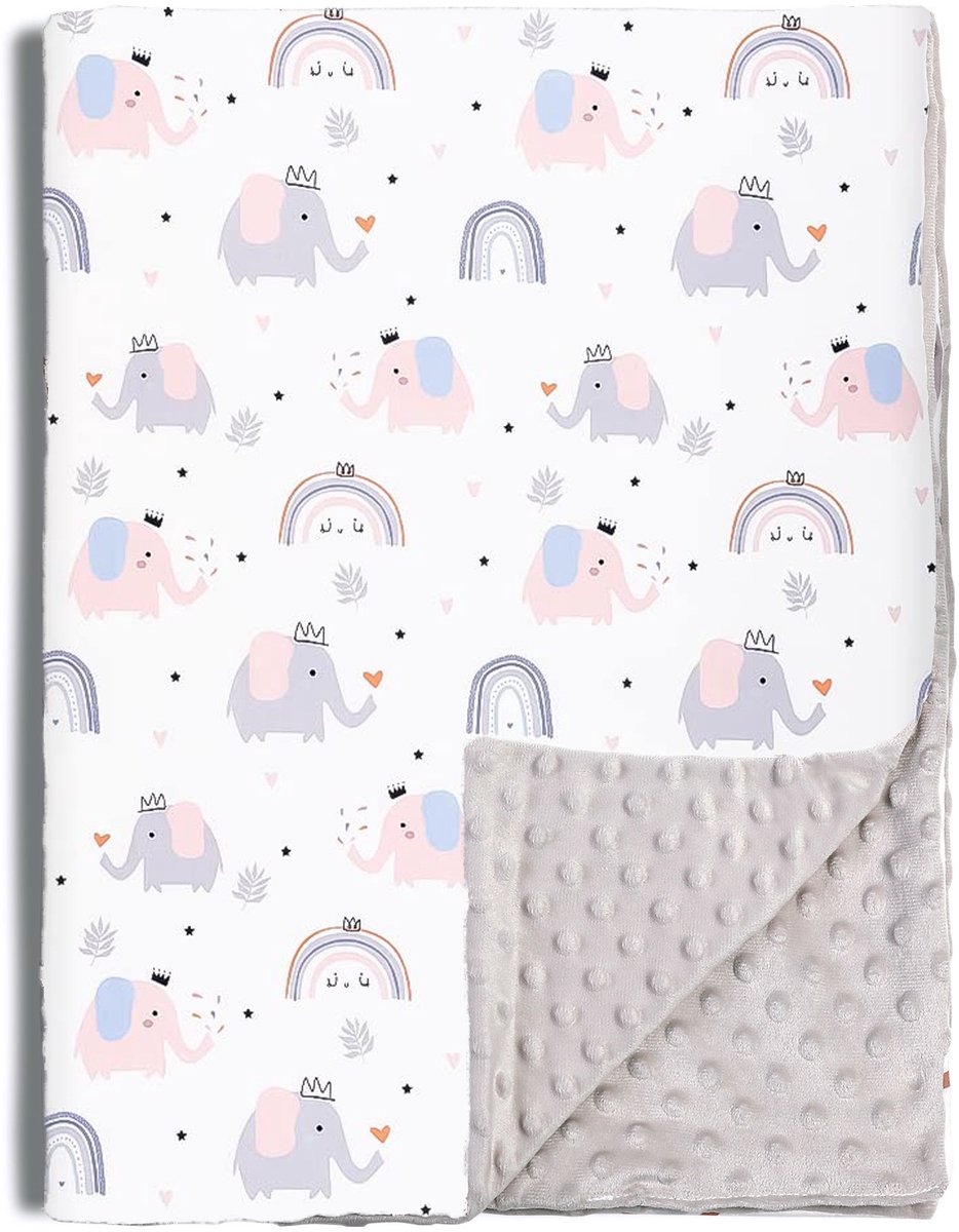 Babydeken van katoengaren, 75 x 100 cm, pasgeboren deken, 100% puur katoen en fleece, multifunctioneel dubbelzijdig babydoopcadeau, geschikt voor kinderwagens, als troostdeken of babywikkeldeken,babyolifant
