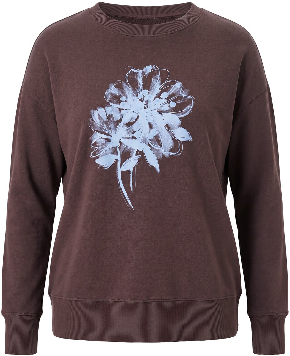 MIAMODA - Dames - Sweatshirt loose fit bloem met pailletten - Hazelnootbruin - Maat 58