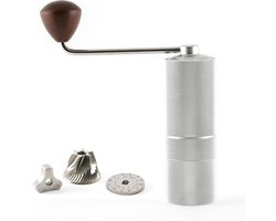 Handmatige Koffiemolen - Koffiemolen Hout - Verse Koffie Malen - Precisie Roestvrij Staal - 15 cm Hoog - Mat Zilver