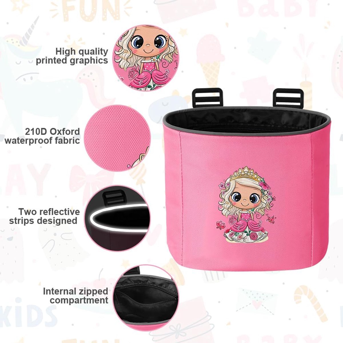 Adiwo stuurtas, fietsmand met reflecterende strip, fietsstuurtas, fiets/scooteraccessoire (roze) - ShopVlot