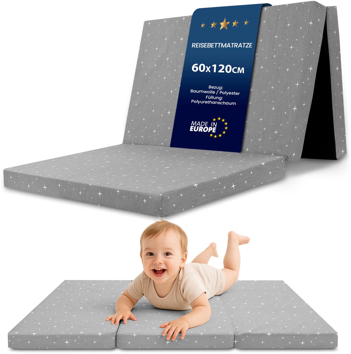 Opvouwbare Matras Baby Reisbed - 60x120 cm Vouwmatras Klapmatras Kindermatras Logeermatras Vloermatras Slaapmatras Reismatras Compact Licht Voor Ledikant Kinderbed Camping Reizen 60 x 120 cm