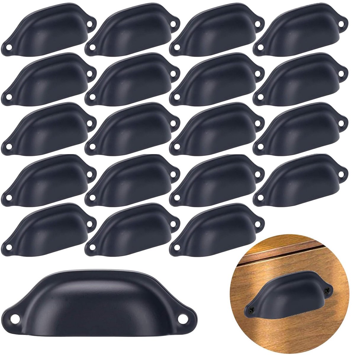 20 stuks vintage schelphandgrepen, ijzeren handgrepen, zwarte schelpgreep voor kast, laden, kast, apothekerskast