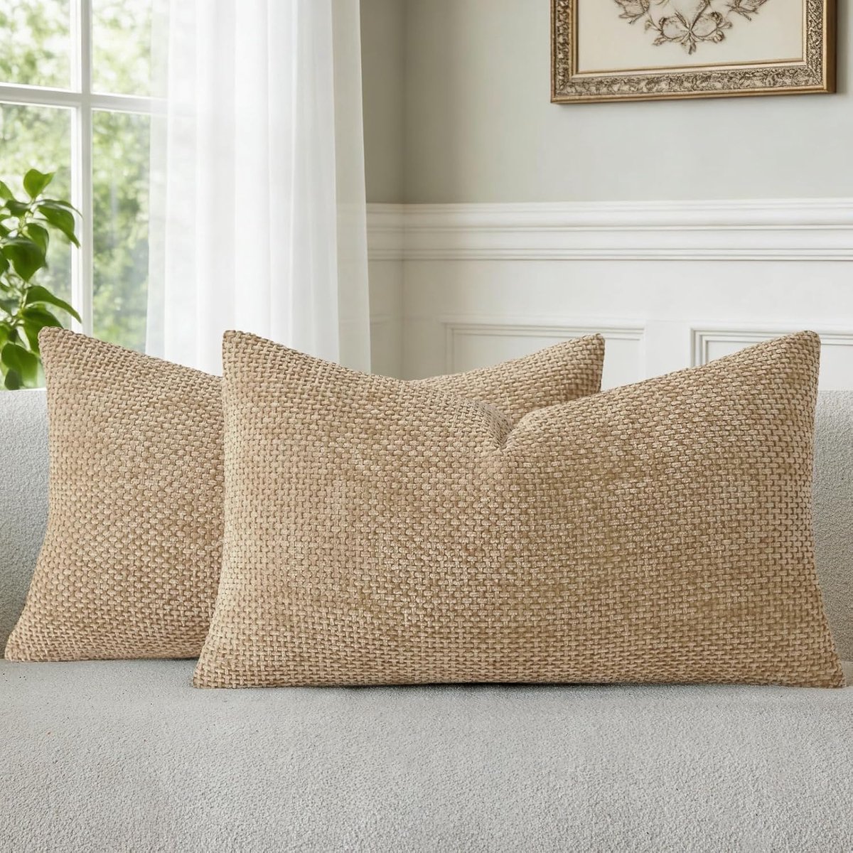 Kussenhoezen Lichtbruin 30 x 50 cm, Set van 2, Zachte en Pluizige Sierkussenhoezen, Decoratieve Kussenhoezen met Verborgen Rits, Wasbaar, voor Bank, Sofa, Woonkamer en Slaapkamer