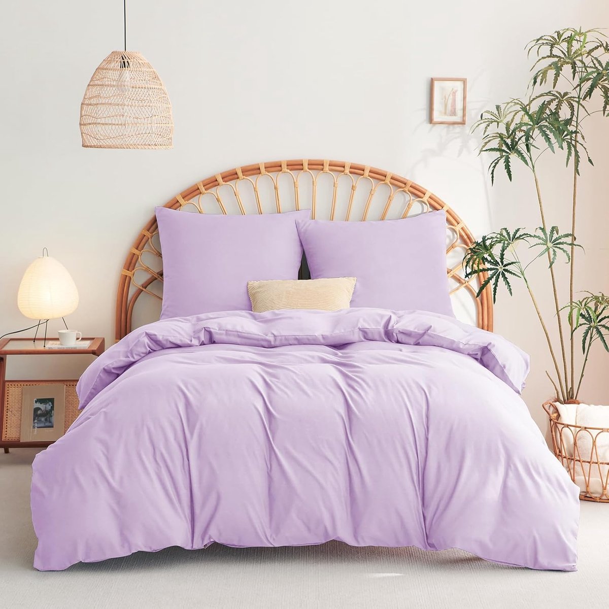 Dekbedovertrek 155x220 cm met 2 kussenslopen 80x80 cm, 155x220 Bedset in 100% microvezel - 3-delig - Beddengoed Dekbedovertrek Set - Paars