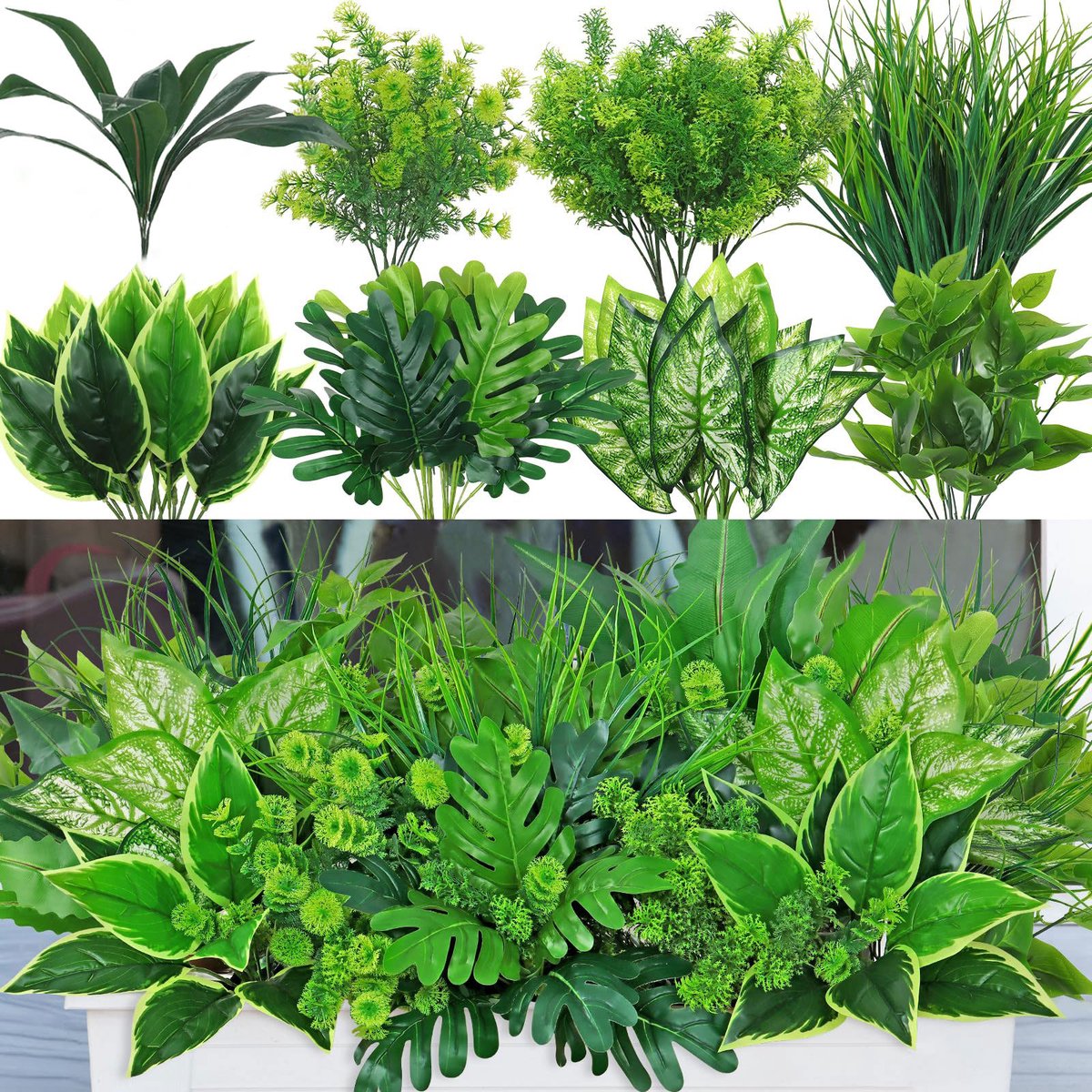 18 Bundels Kunstplanten voor Buiten - Nepplanten Bostonvaren - UV-bestendig - Kunstheesters - Decoratieve Kunstplant voor Balkontuin Decoratie