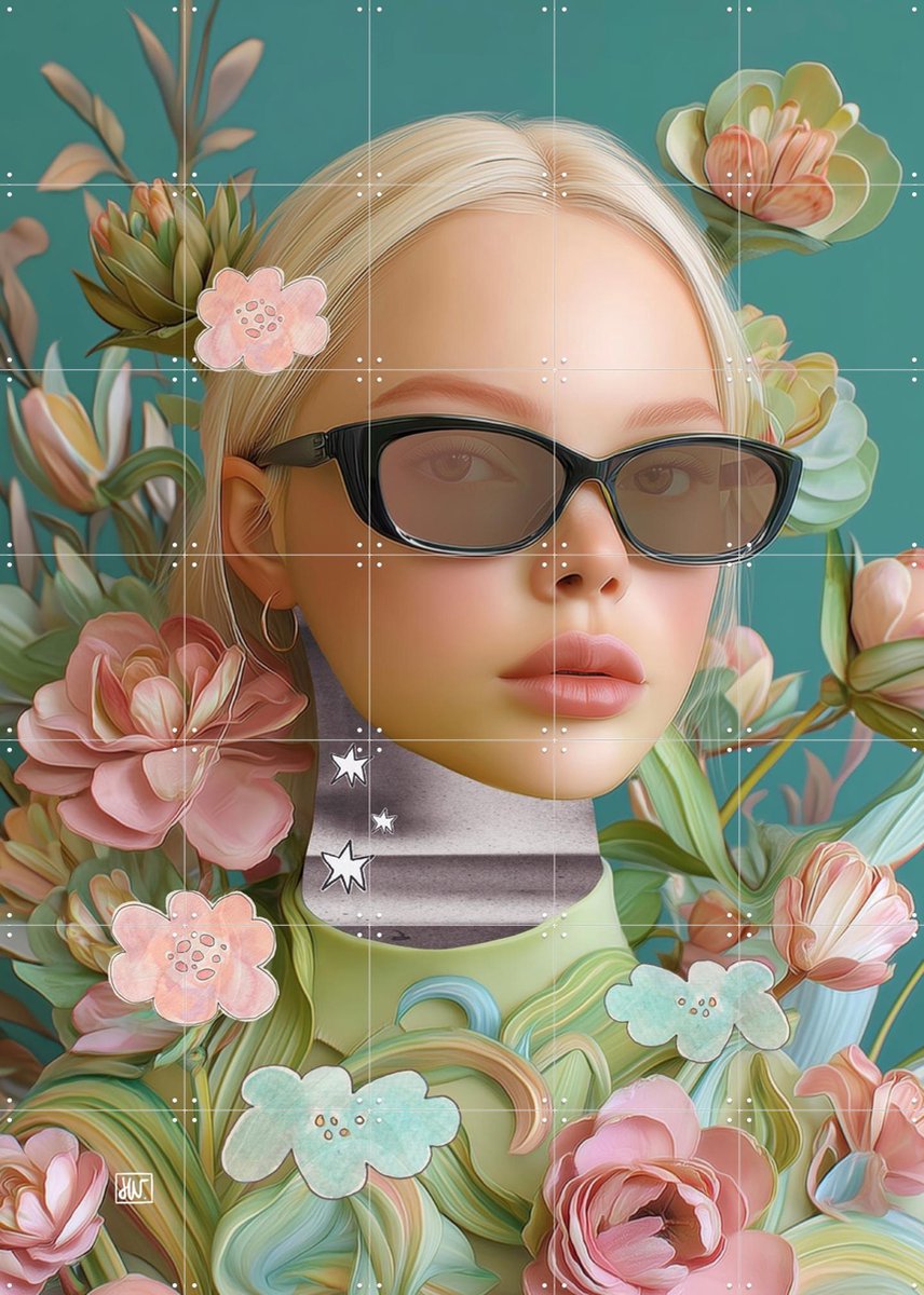 IXXI Floral Interface, Henriette Visscher - 100 x 140 cm - Gratis ophangtool - Grote wanddecoratie en posters - Abstract, Collage, Pop art