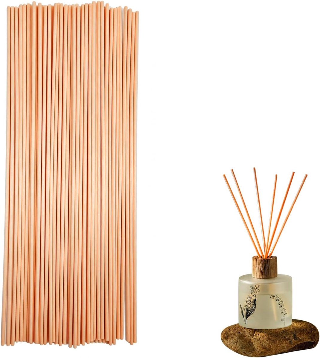 60 stuks vezeldiffuserstokjes, rotanstokjes voor kamergeur, natuurlijke rotanstokjes voor aroma-diffuser, diffuserstokjes voor langdurige kamergeur (originele houtkleur)
