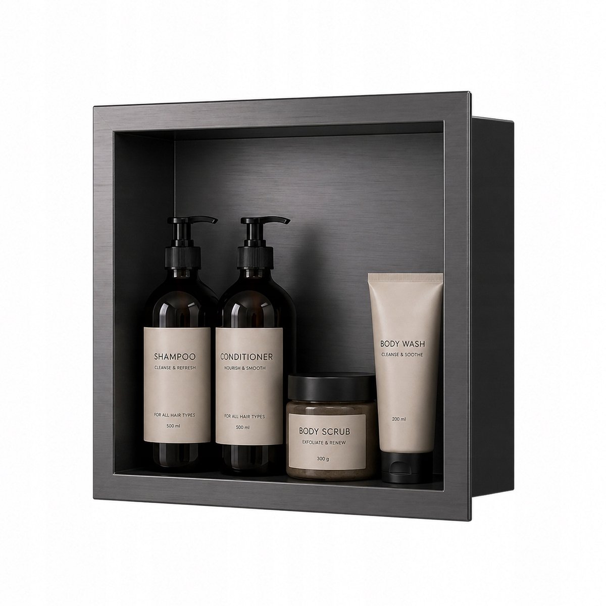 Inbouw Douche Niche Plank Gun Metal Geborsteld Staal 30x30x10cm