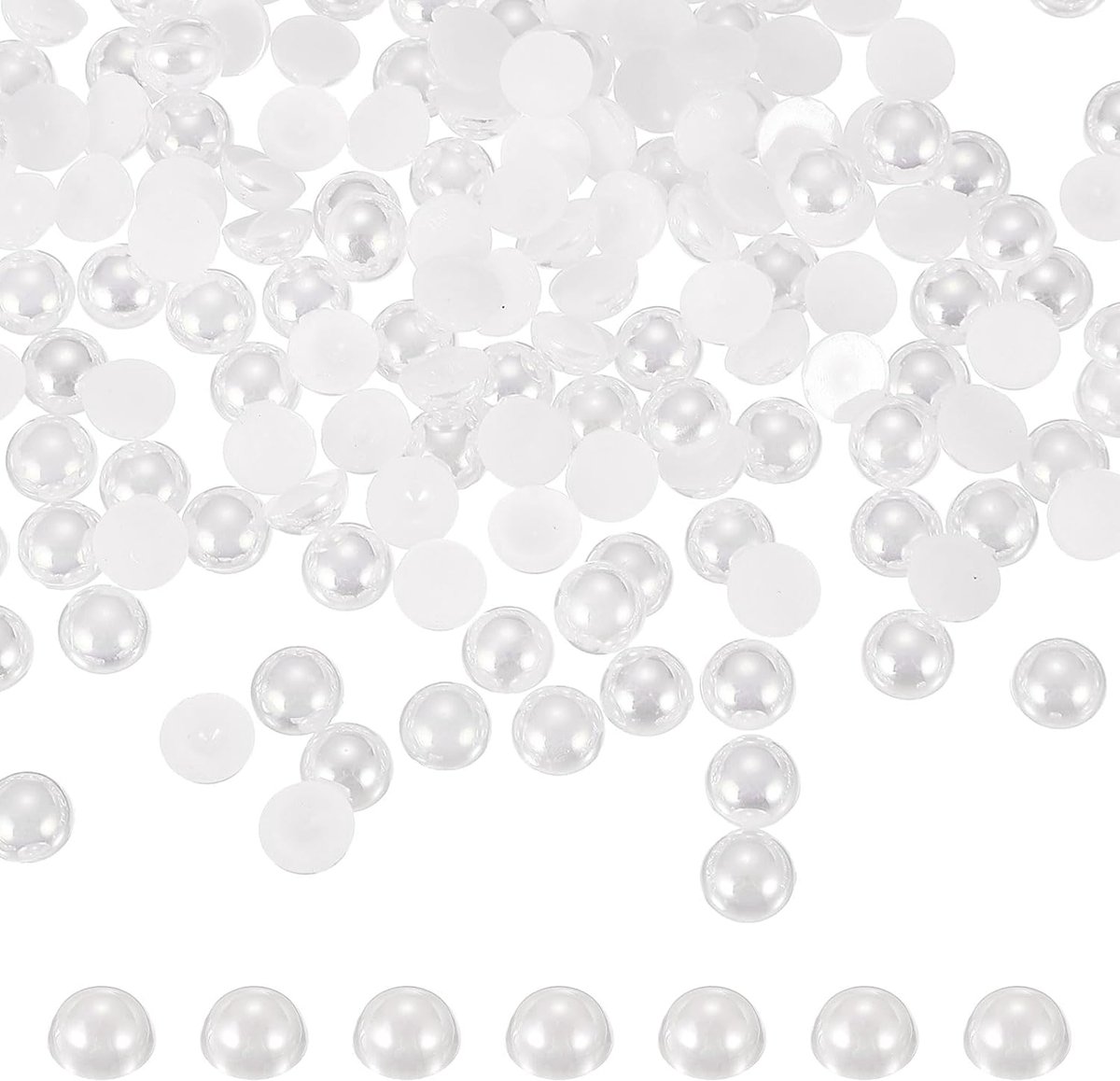 600 stuks witte halfronde parels kralen, 10 mm ABS platte steentjes parels voor knutselen sieraden maken doe-het-zelf nail art kleding bruiloft kunst decoratie