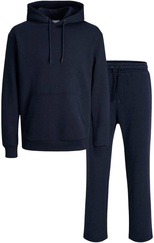 Navy jogging set met hoodie en joggingbroek, beide met trekkoord.