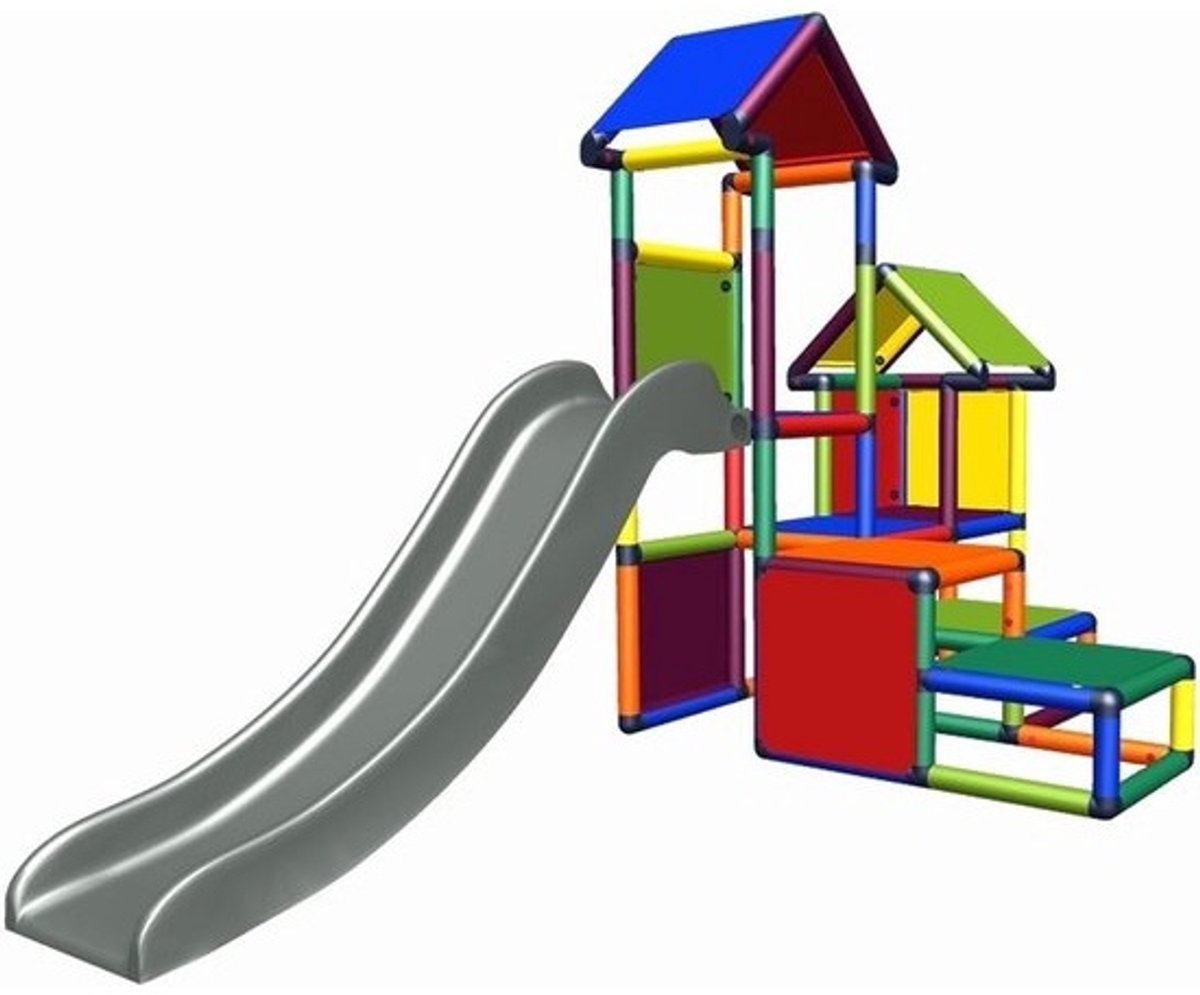 Speelhuis Klimtoren - Speeltoestel met Glijbaan - Motoriek Bevorderen - Modulair Uitbreidbaar - 2.65 x 1.65 x 1.35 m - Multicolor