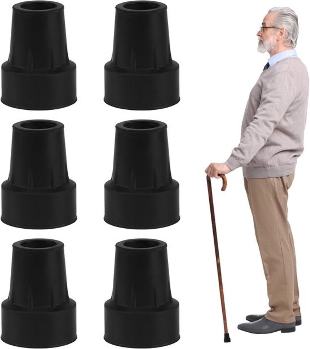 6 Stuks Rubberen Doppen voor Krukken en Wandelstokken, Diameter 19mm