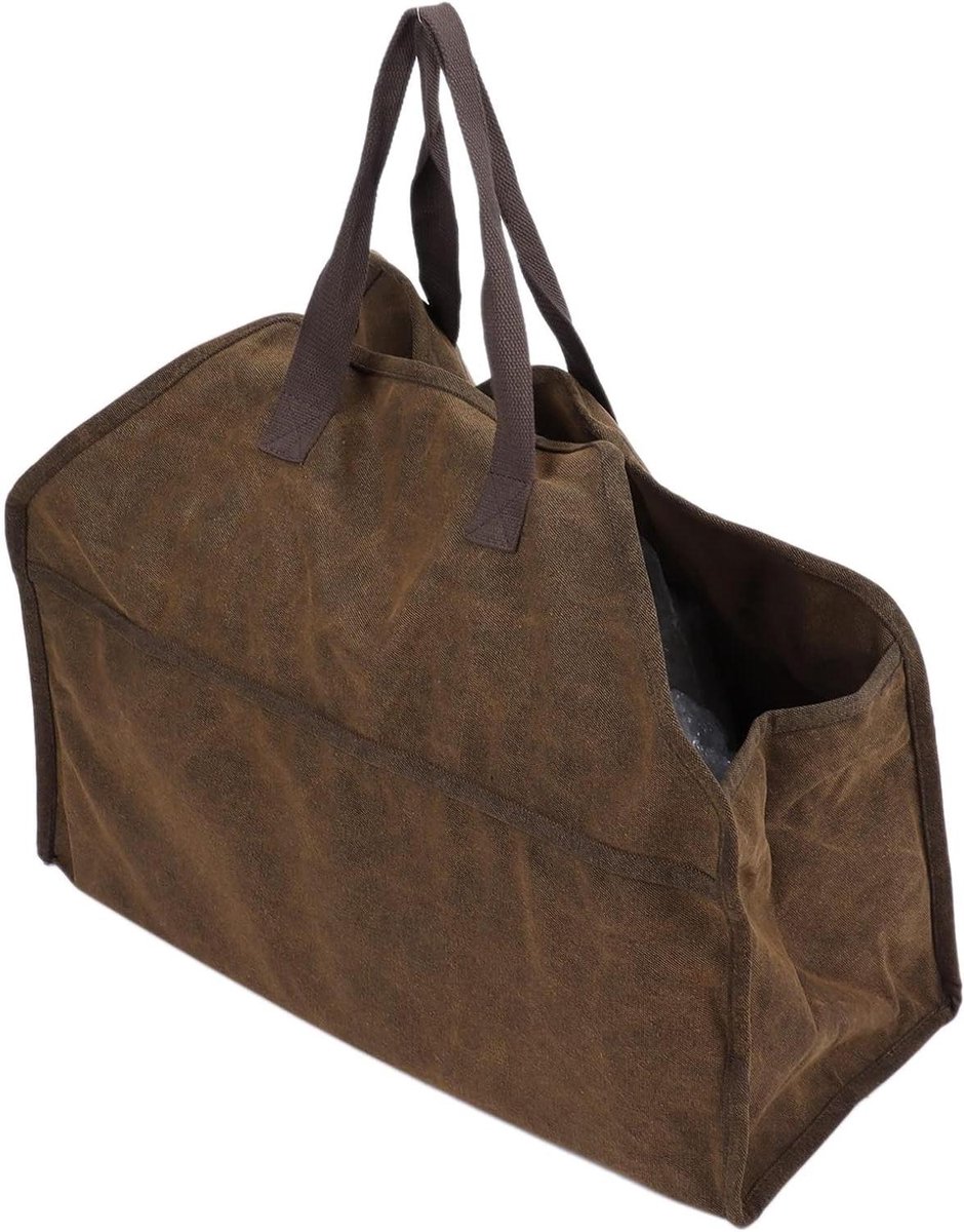 Brandhout Opslag Tas - Houtdrager Canvas - Kampvuur Voorbereiden - Sterk Draagvermogen - 58 cm Lengte - Bruin
