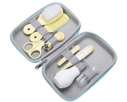 8-delige babykamset, praktische nagelknipper voor dagelijks gebruik, schaar, kam en nagelverzorgingsset voor baby's, geel.
