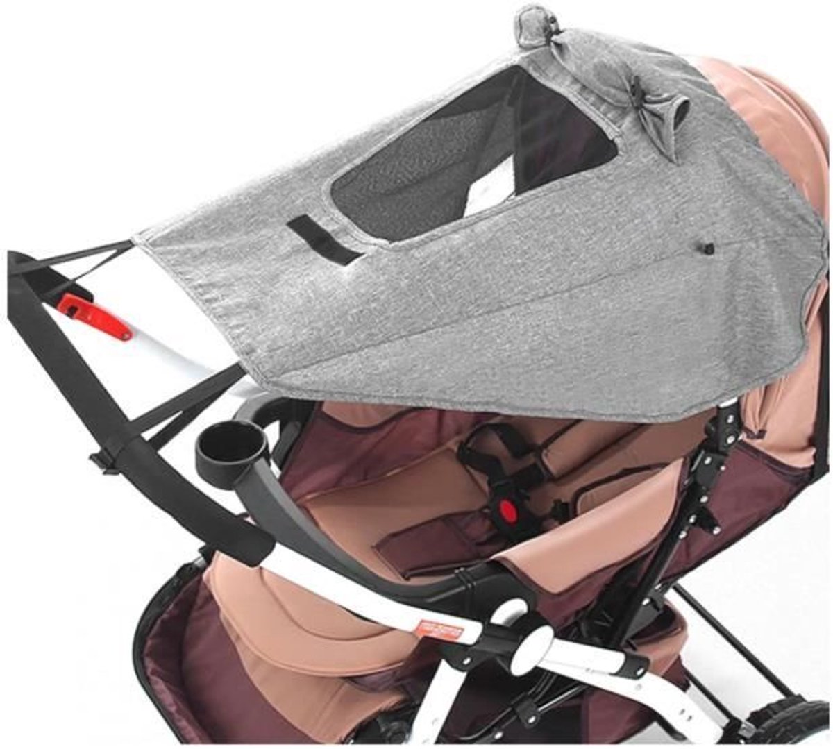 Universele zonnekap voor kinderwagen met UV50+ bescherming, waterdicht, grijs.