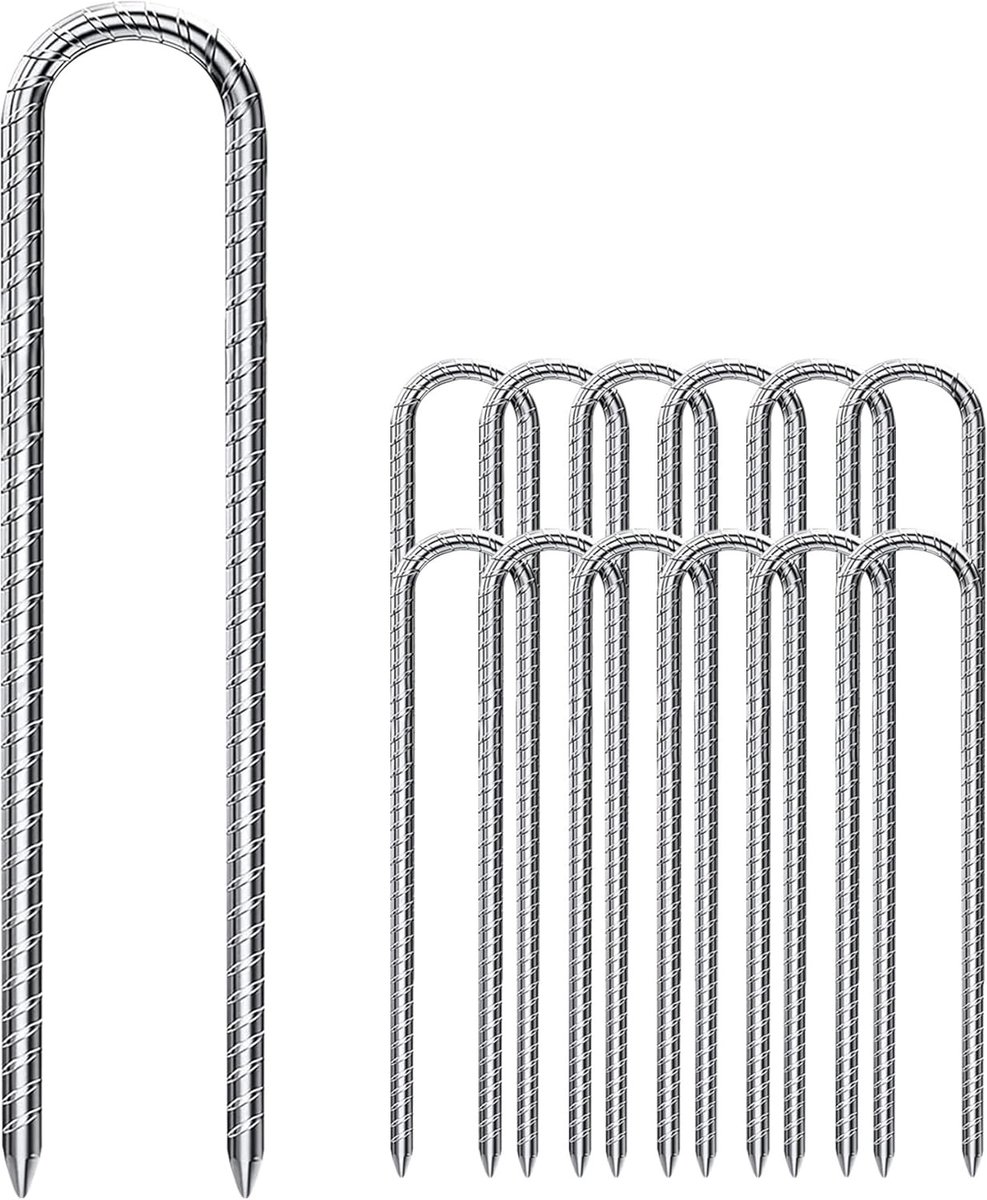 Robuuste U-vormige grondpinnen van 30 cm voor het bevestigen van tenten, schuttingen en trampolines - Set van 12 stuks