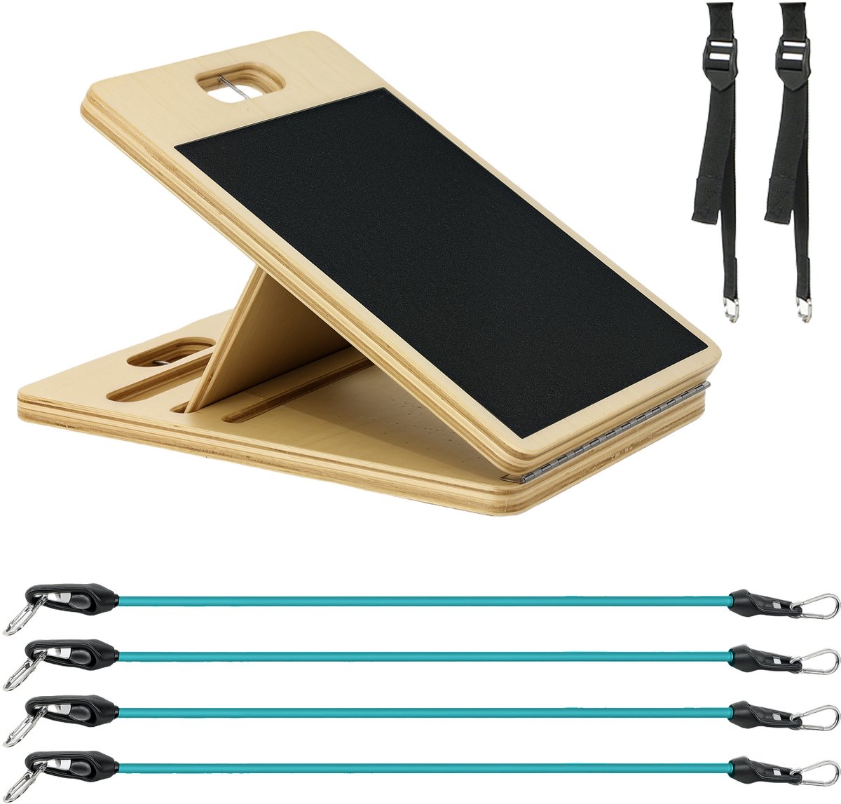 Pilates Board - Inklapbare Pilates Set met Weerstandsbanden - multifunctionele buikspiertrainer - blauw