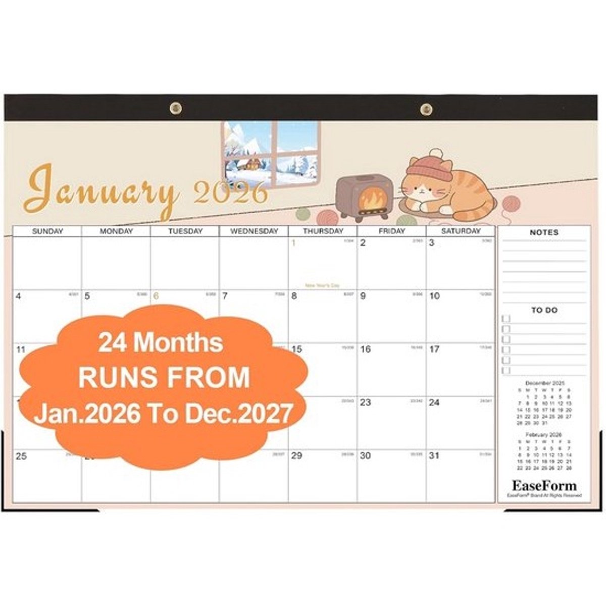 Grote 2-jarige Bureaukalender 2026-2027 (Januari t/m December) - Maandplanning met Ruimte voor Notities & Taken
