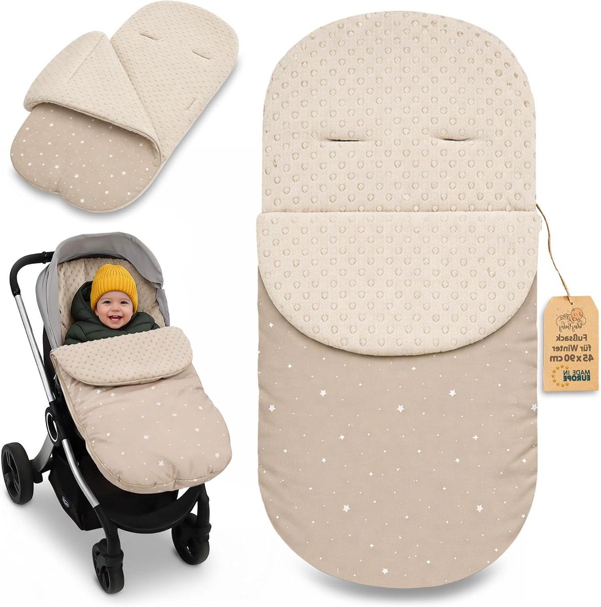 Baby Voetenzak - Winter Inlay - Winterse Uitjes - Waterafstotend - 90x45cm - Beige met sterren