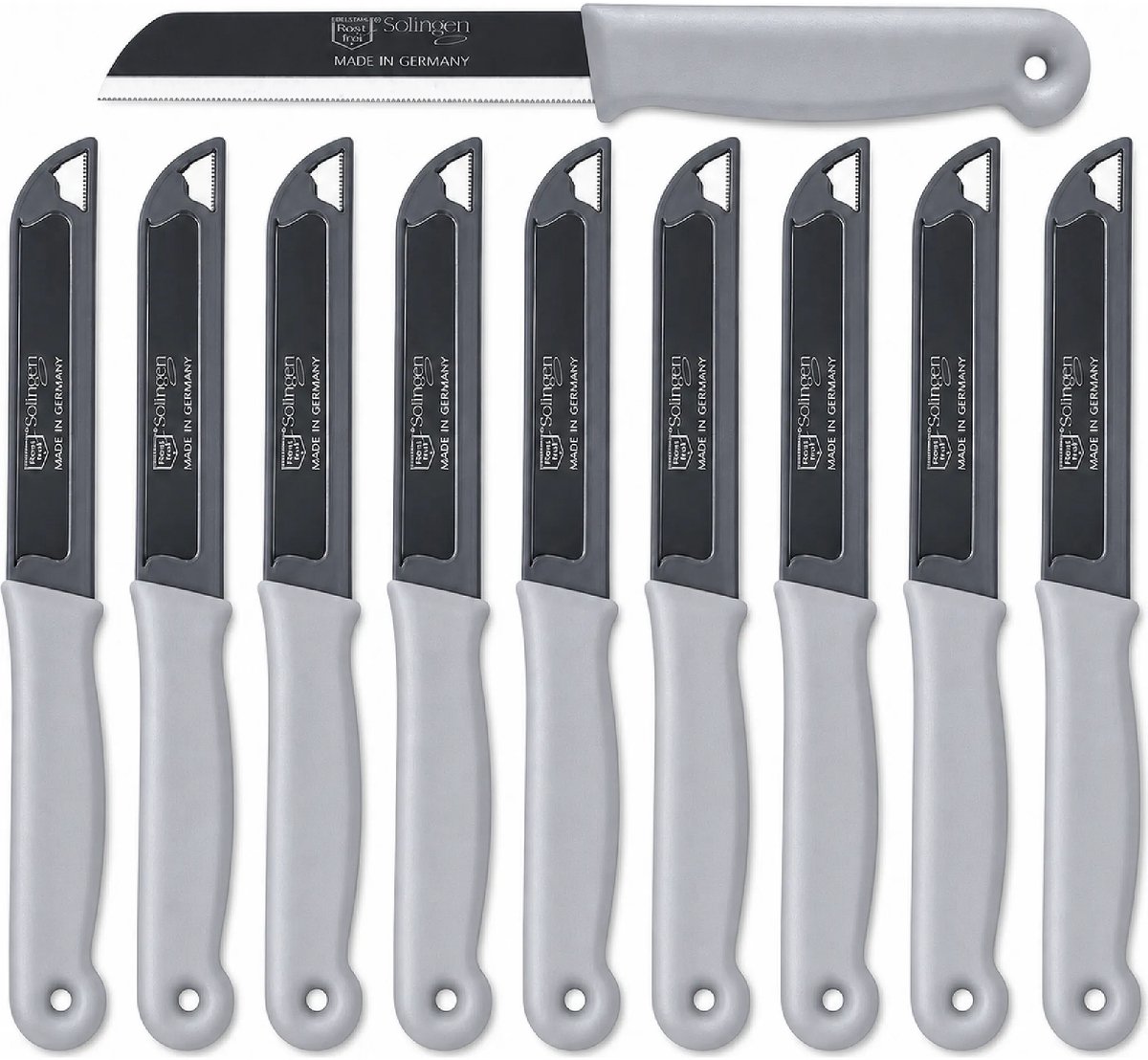 Solingen Kartelmes – Tomatenmes met Kartel – RVS – 18,5 cm met Blade Cover – Pastelgrijs – 10 stuks