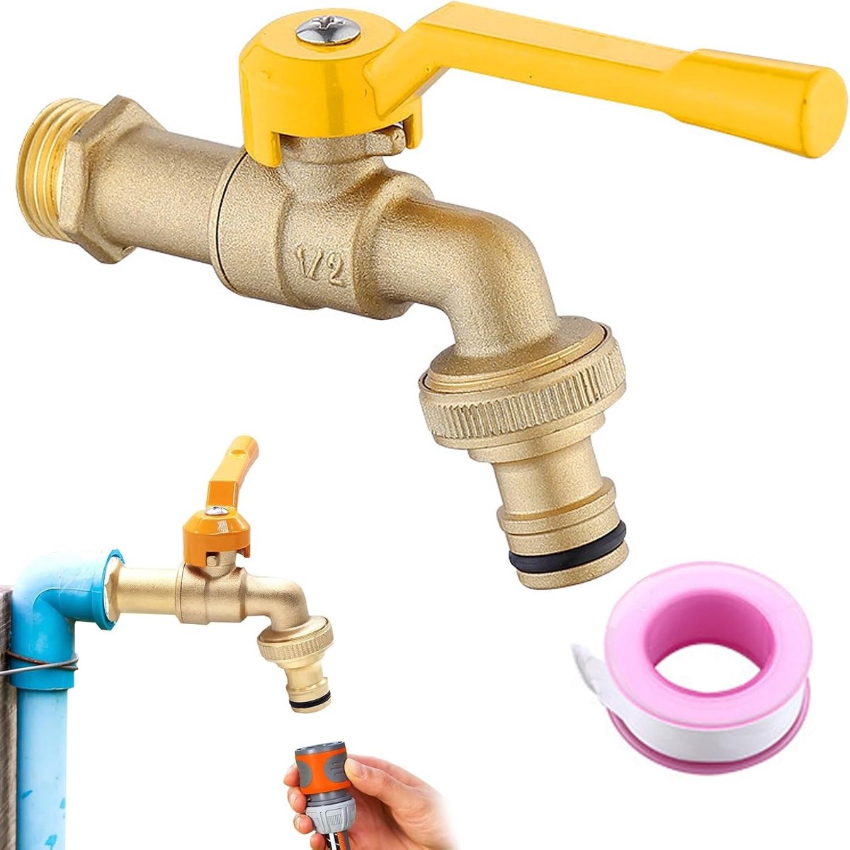 Tuinkraan met 1/2 inch afsluitdop, vorstbestendig tot -20°C, ideaal voor buitengebruik, regenwateropvang en wasmachineaansluiting