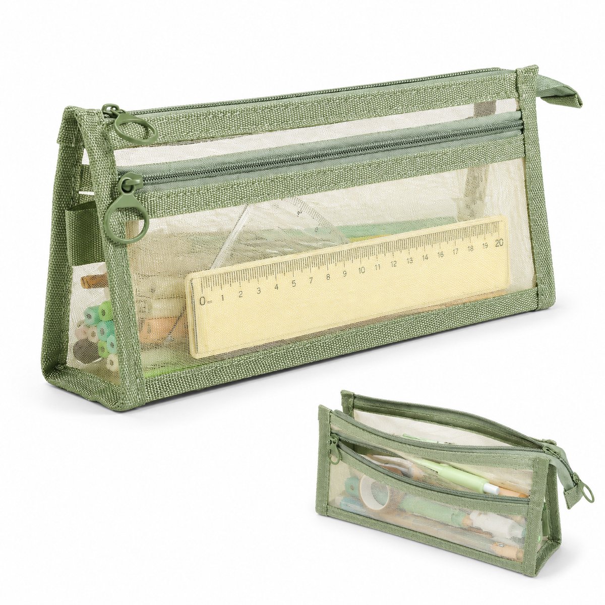 VHV - Etui Mesh - Dubbellaags Transparant Pennenbak - 22x6x10 cm - Draagbaar Pennenetui - Grote Capaciteit Stiftetas Voor School Examen, Kantoor -Blauw