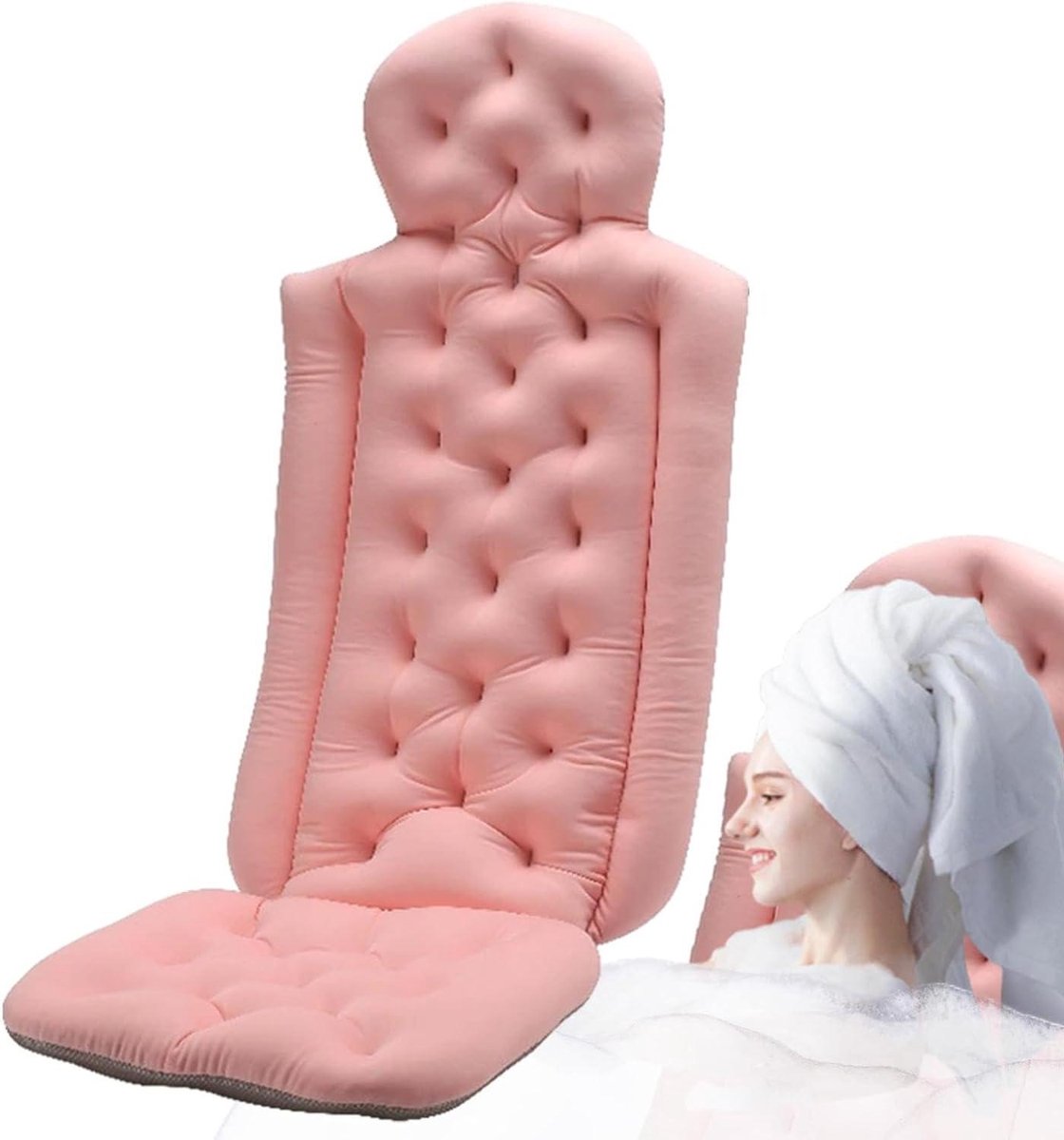 Badkussen voor lichaam - Badkussen bad - Ontspannen in bad - Antislip zuignappen - 39x32x76cm - Roze