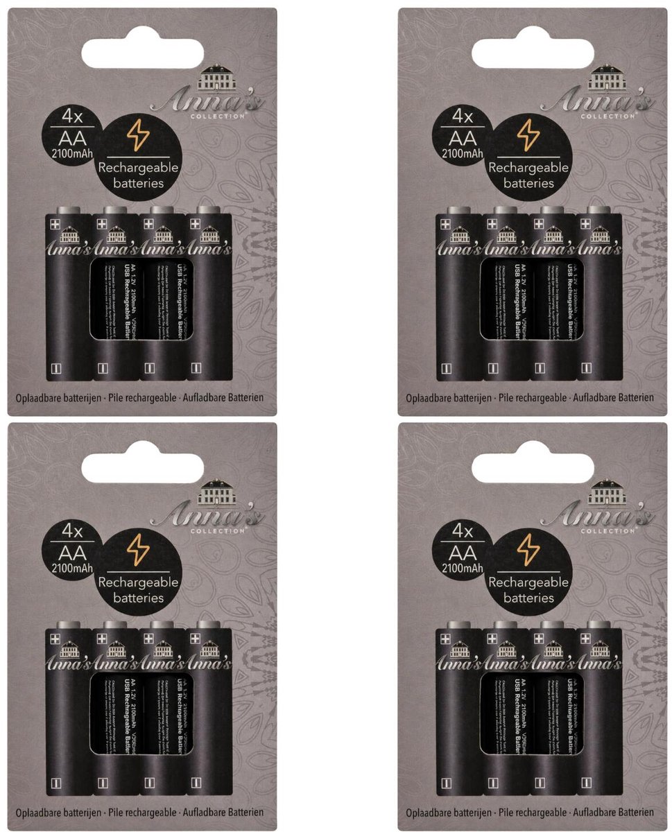Anna's Collection Oplaadbare batterijen - AA - 16x stuks - 2100 mAh – Herlaadbare batterijen