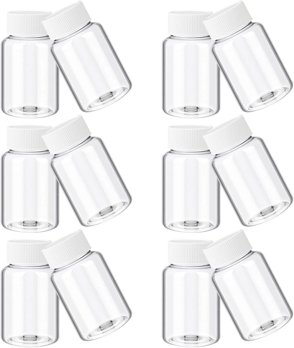 Herbruikbare Plastic Pillendoosjes, Transparante Opbergcontainers voor Poeders en Vloeistoffen, Ideaal voor Reizen en Thuisgebruik, 30 ml, Verpakking van 12 Stuks