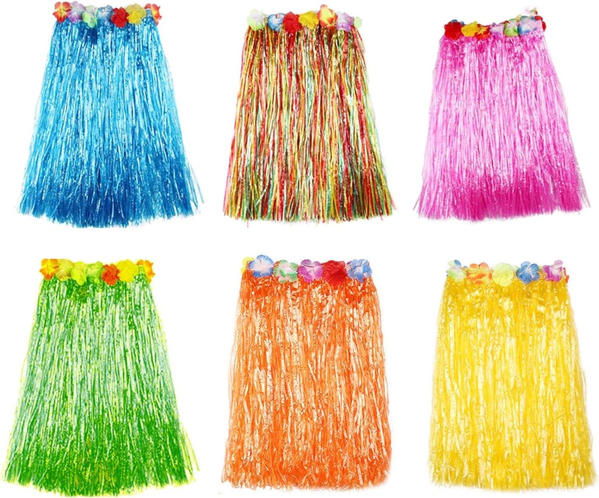 6-delige Grasrok Set voor Hula Dansers - Elastische Luau Rokken voor Vrouwen en Kinderen, Feestdecoratie en Kostuum, 24 inch, 6 Kleuren