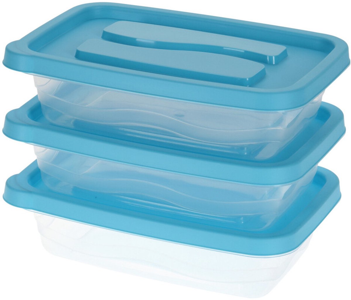 Excellent Houseware Voorraadbakjes/bewaarbakjes - blauwe deksel - 3x stuks - 1020 ml - Keuken - Eten bewaren - Vershoudbakjes - kunststof
