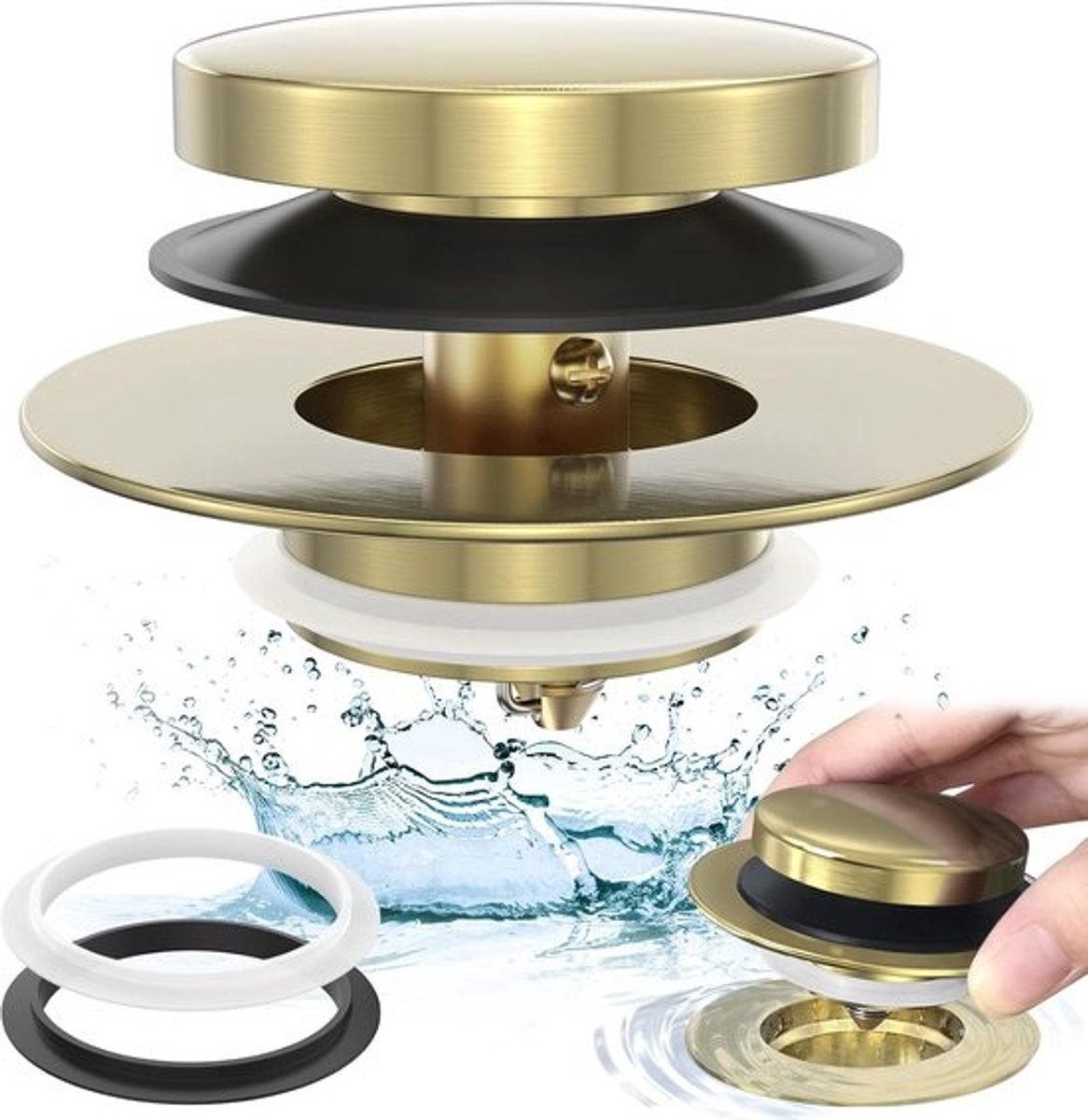 Universele Pop-up Bad Stop Universele Afvoerplug Borstel Goud Look