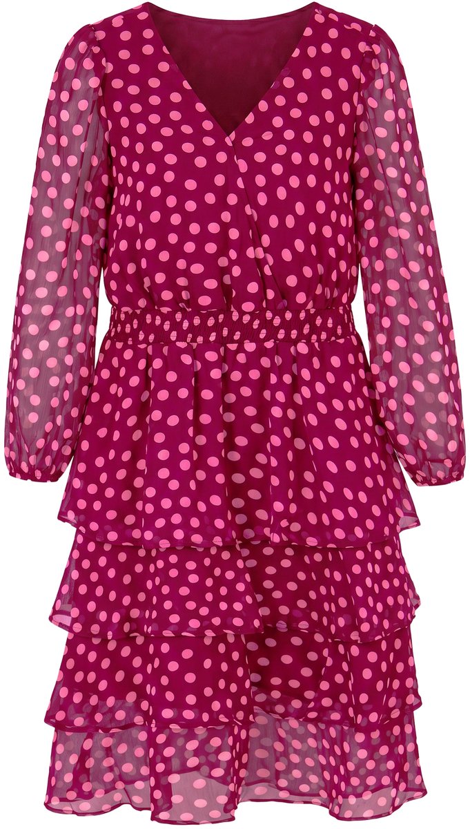 Studio Untold - Dames - Midi-jurk comfortabel model chiffon stippen - Wijnrood - Maat 50+