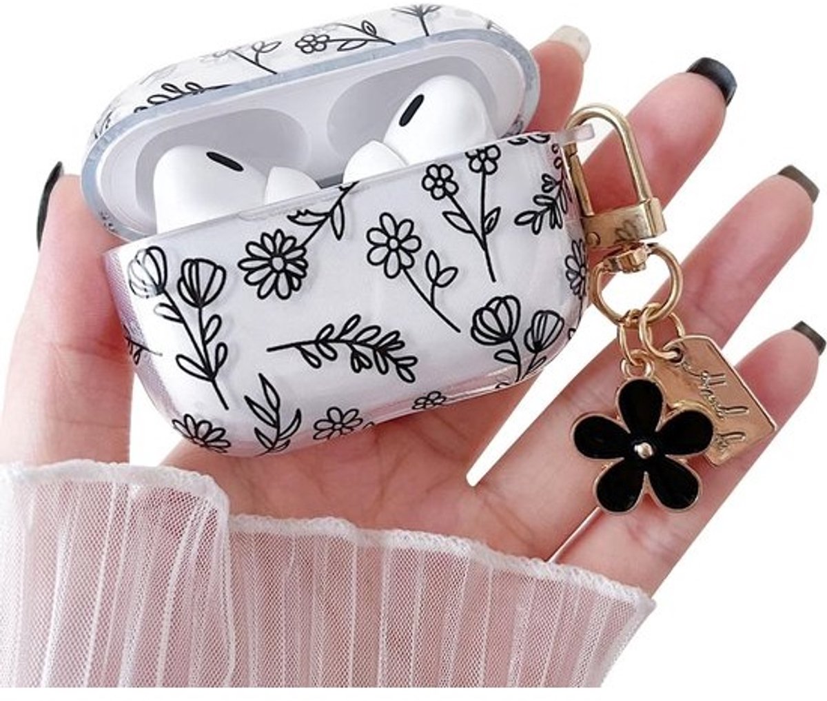 Transparante beschermhoes met bloemenhanger voor AirPods Pro 2