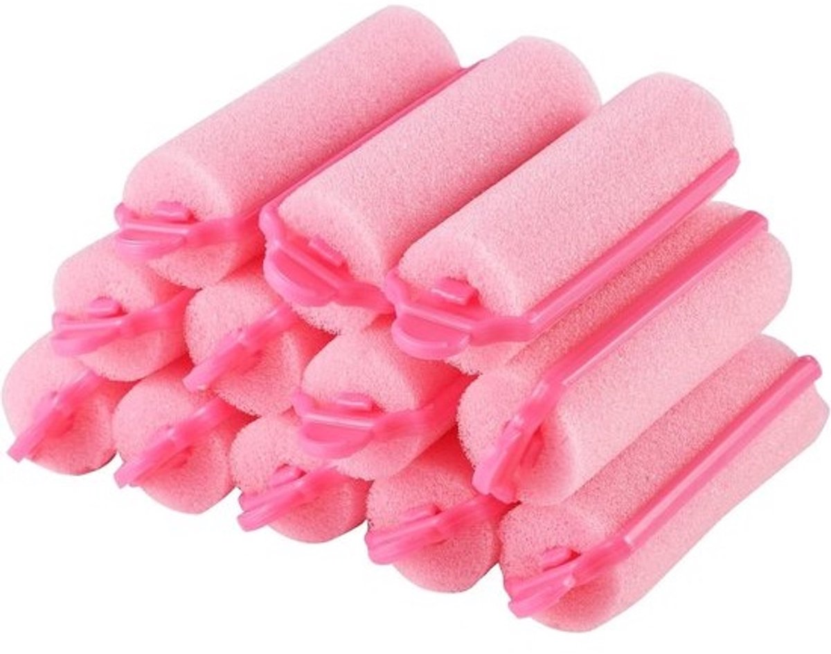 Haarrollers van Schuim - Krulspelden Zacht - Natuurlijke Krullen Maken - Haarbeschermend Geen Hitte - 12 Stuks - Roze