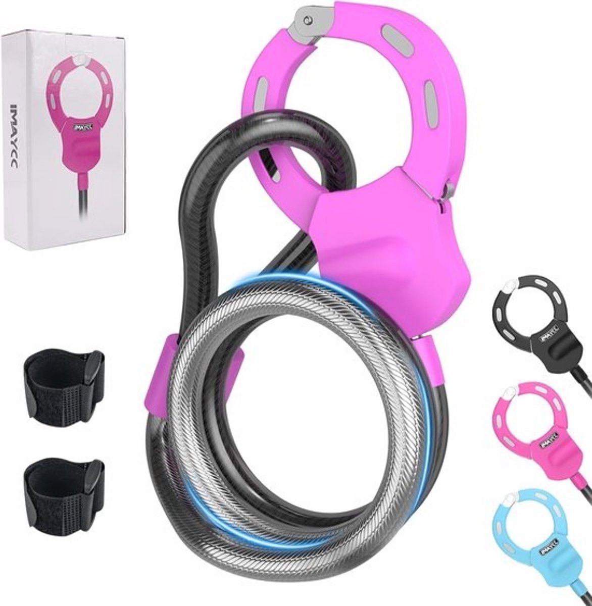 Draagbaar Kabelslot - Handboeislot Fietsslot - Fiets Beveiligen - Gehard Gelegeerd Staal - 50 cm - Roze