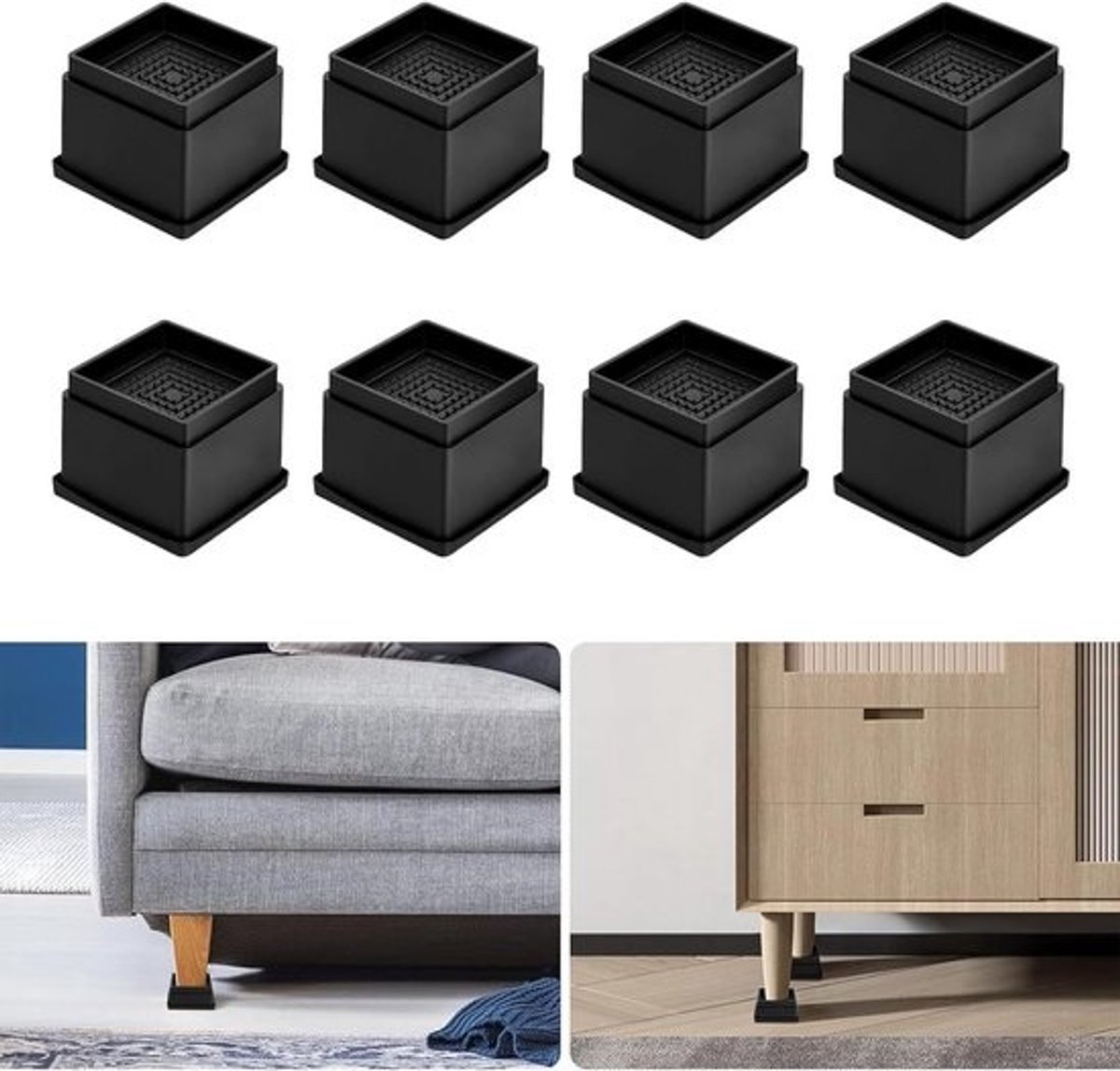 Set van 8 Verstelbare Tafelverhogers - Antislip Meubelpoten voor Optimale Hoogte