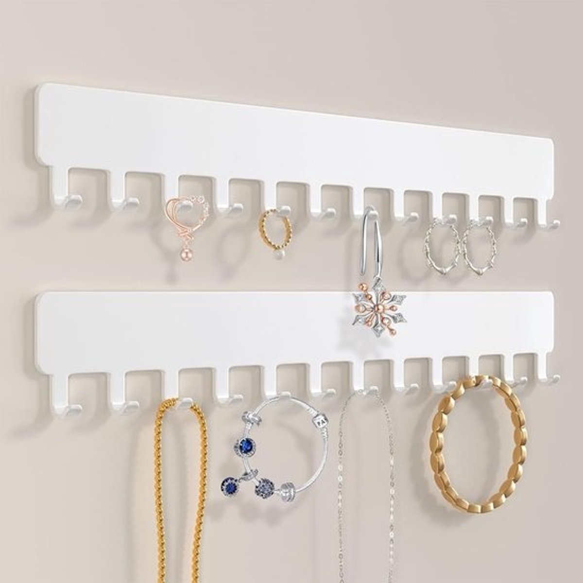 Ruimtebesparende Wandhouder voor Sieraden - 2 Stuks, Zelfklevend en zonder Boren