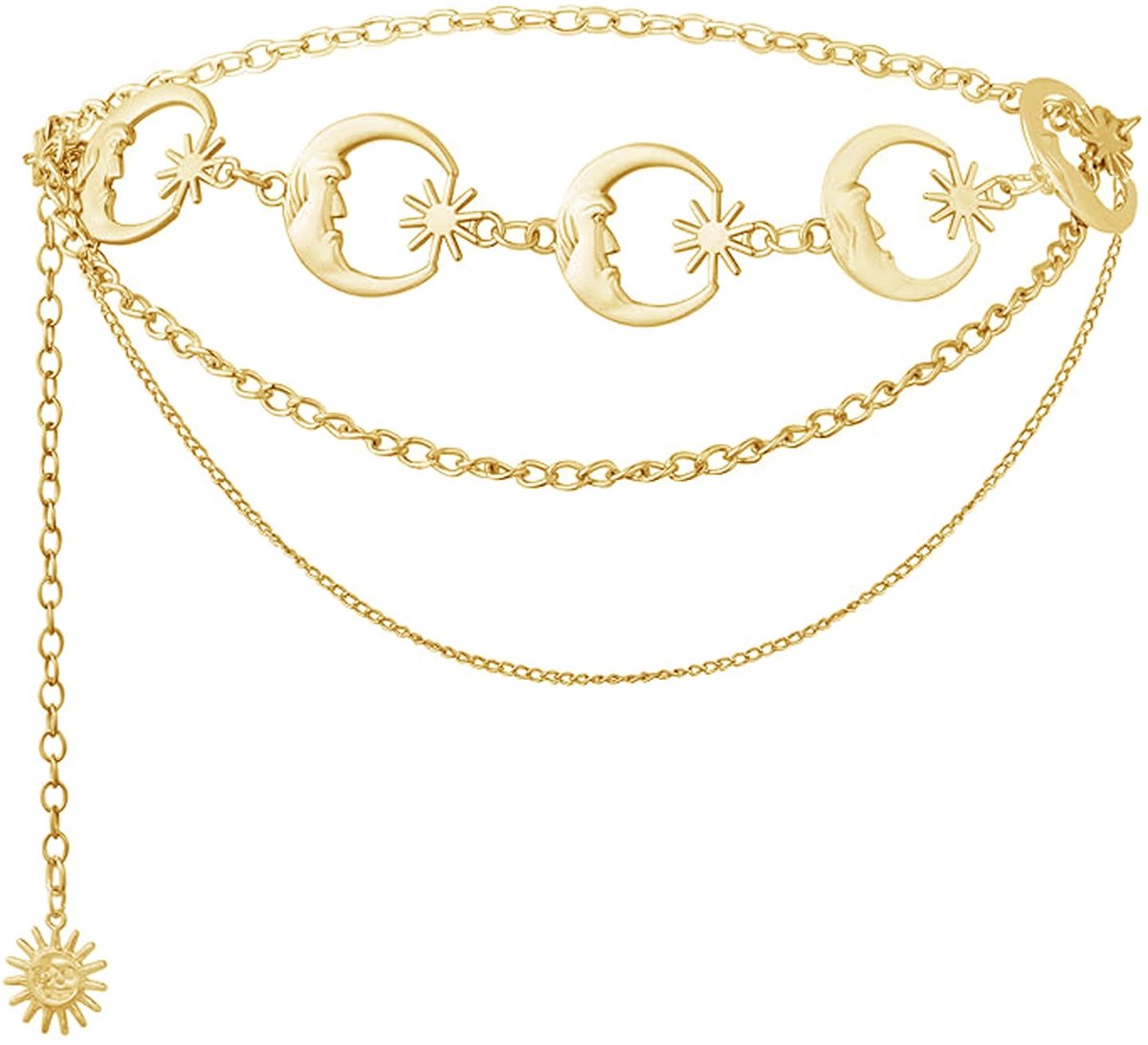 YOGAZEN Boho kettingriem, uitgehold sterren en maan, verstelbare tailleketting, cowgirlriem, smalle vintage riem - ShopVlot