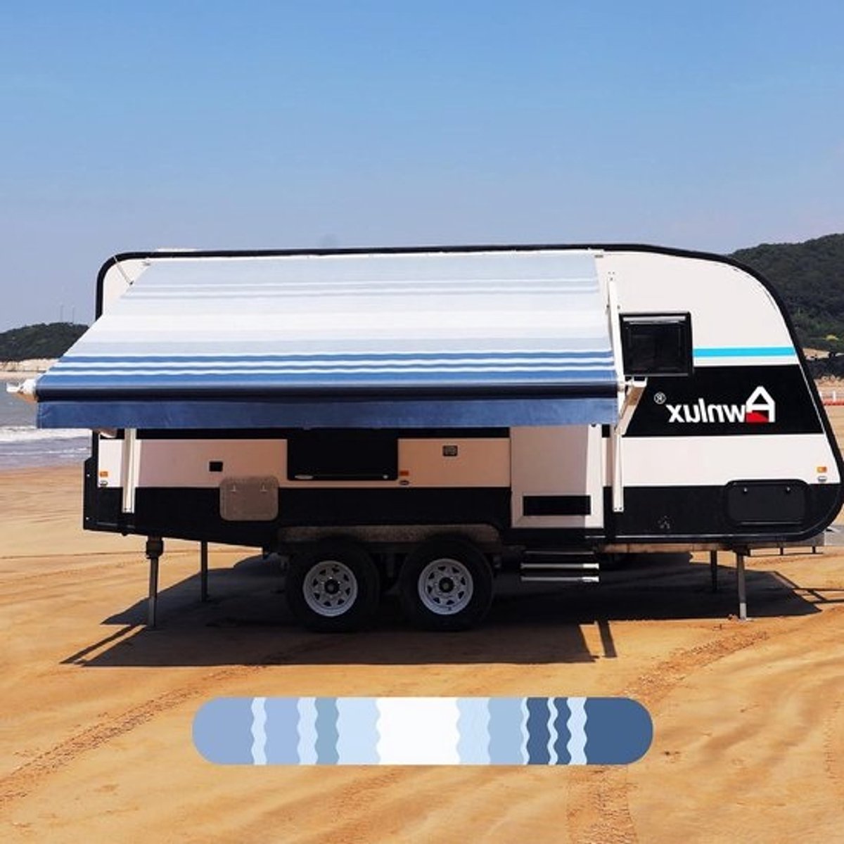 RV Luifel Stof - Camper Scherm Vinyl - Buiten Leven - Waterdicht Thermisch Geïsoleerd - 19 Voet - Blauw Gestreept