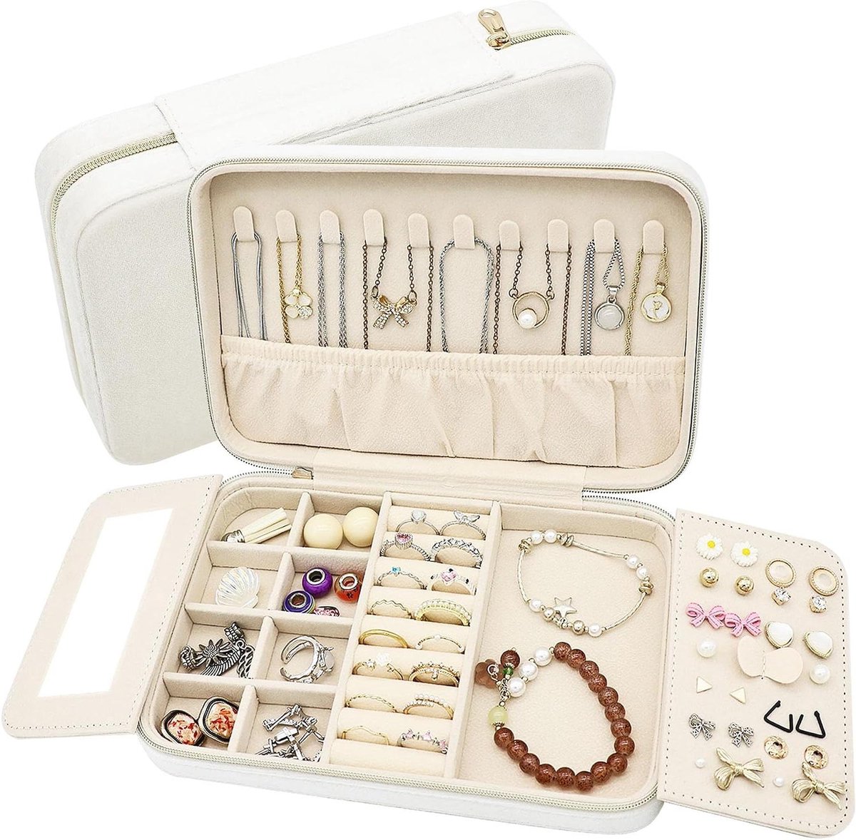 Reissieradenkistje - Sieraden organizer - Sieraden bewaren - Afneembare roosters - 21.5 x 14.5 cm - Beige