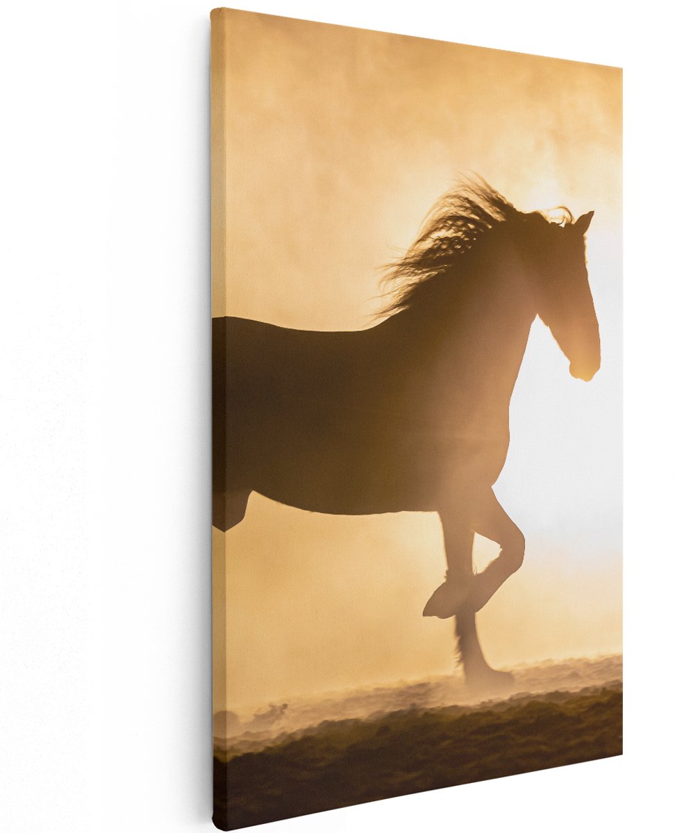 Artaza Canvas Schilderij Silhouet Van Een Paard - 120x180 cm - Groot - Wanddecoratie Woonkamer - Schilderijen - Muurdecoratie