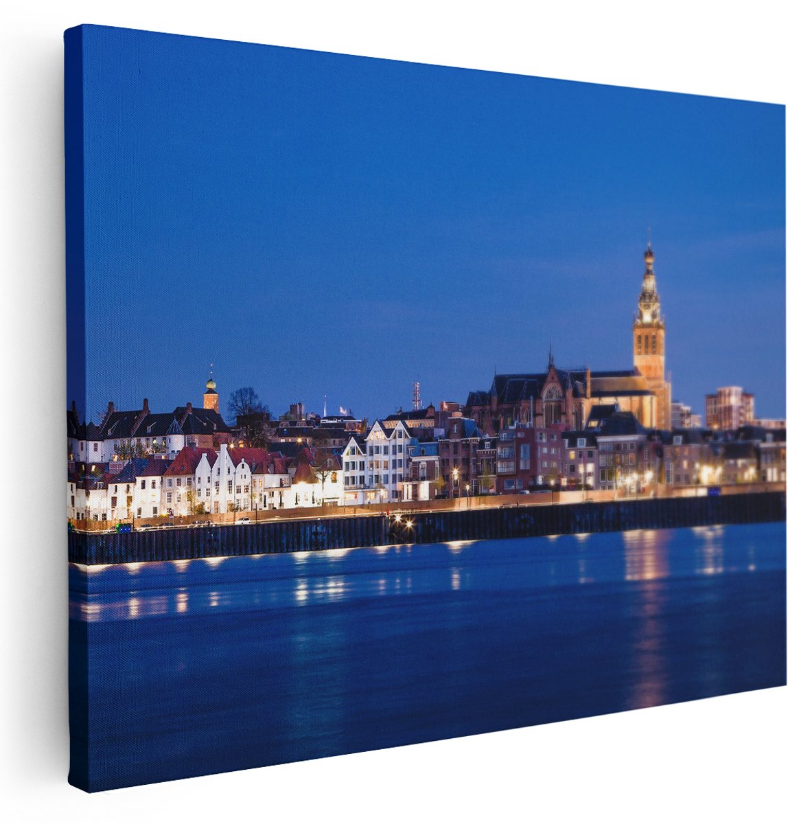 Artaza Canvas Schilderij Nijmegen Skyline met de Waal Rivier - 160x120 cm - Groot - Wanddecoratie Woonkamer - Schilderijen - Muurdecoratie